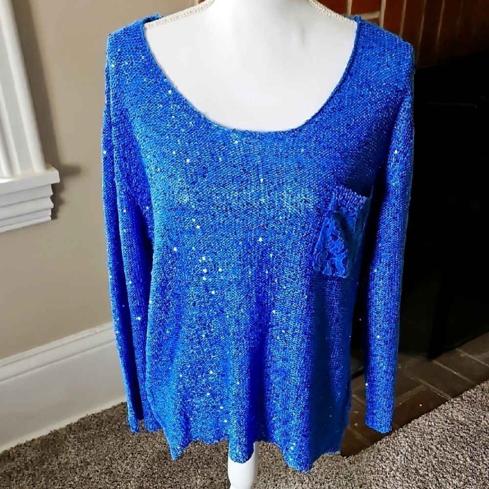 Vintage Cartise Blue Sequin Women's Sweater